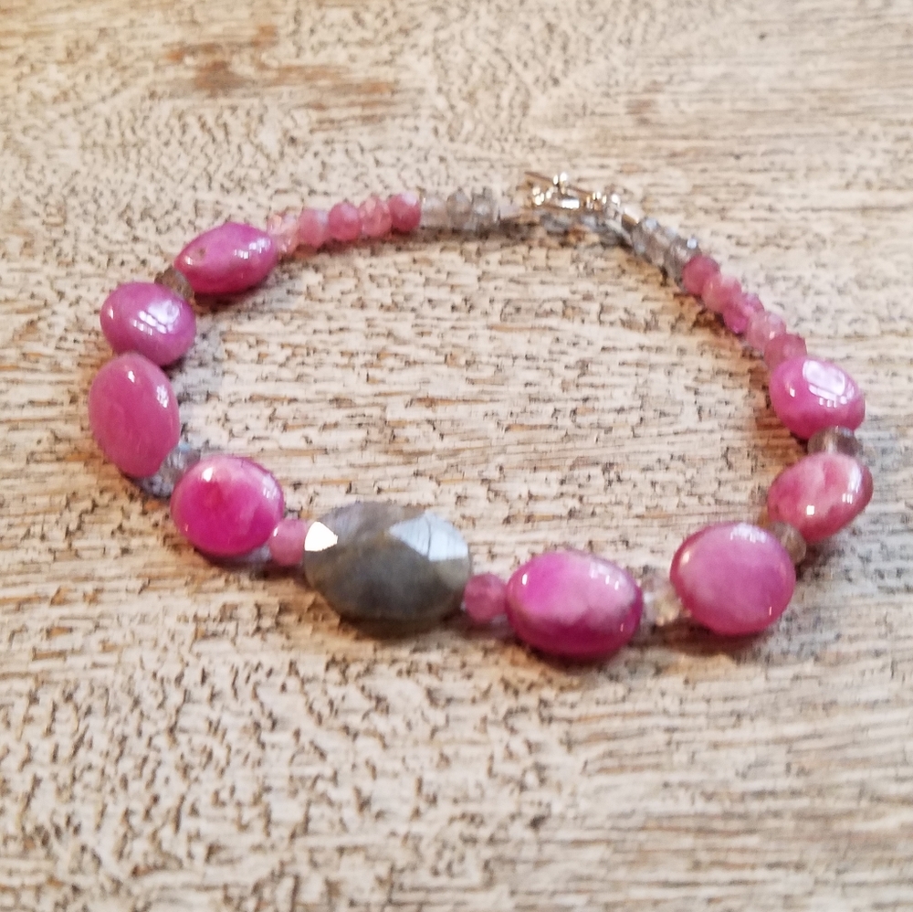 Natural ruby & labradorite gemstone bracelet